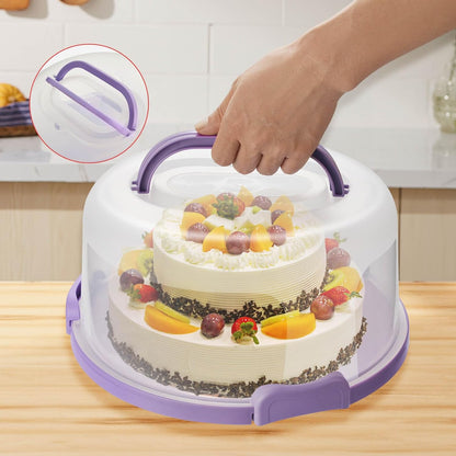 10 Inch Portable Cake Stand Carrier Holder with Lid and Handle Round Cake Storage Containers Cupcake Plastic Cake Cover Holder for Transport Red