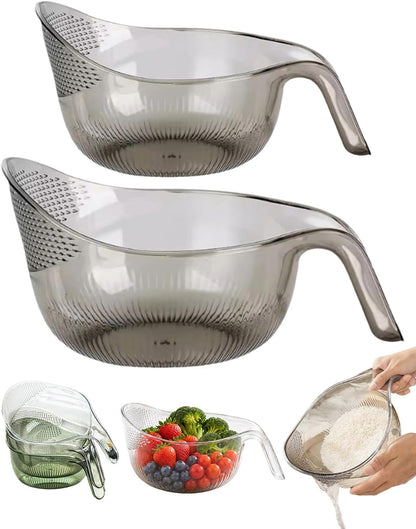 Multipurpose Rice Washing Bowl Strainer with Handle，Transparent：Small+Large