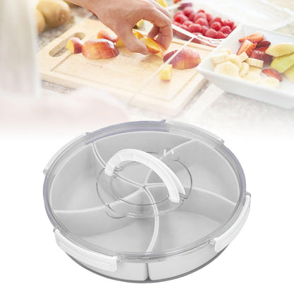 5 Grid Round Rotating Snack Box, Divided Food Storage Container With Lid & Handle, Multi - compartment Serving Tray for Fruit Nut Candy Snack Party Household Use (White)