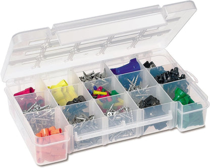 Akro-Mils 05705 Plastic Portable Parts Storage Case for Hardware and Crafts with Hinged Lid and 4 Adjustable Dividers, (8-3/8-Inch x 5-Inch x 1-5/8-Inch), Small, Clear