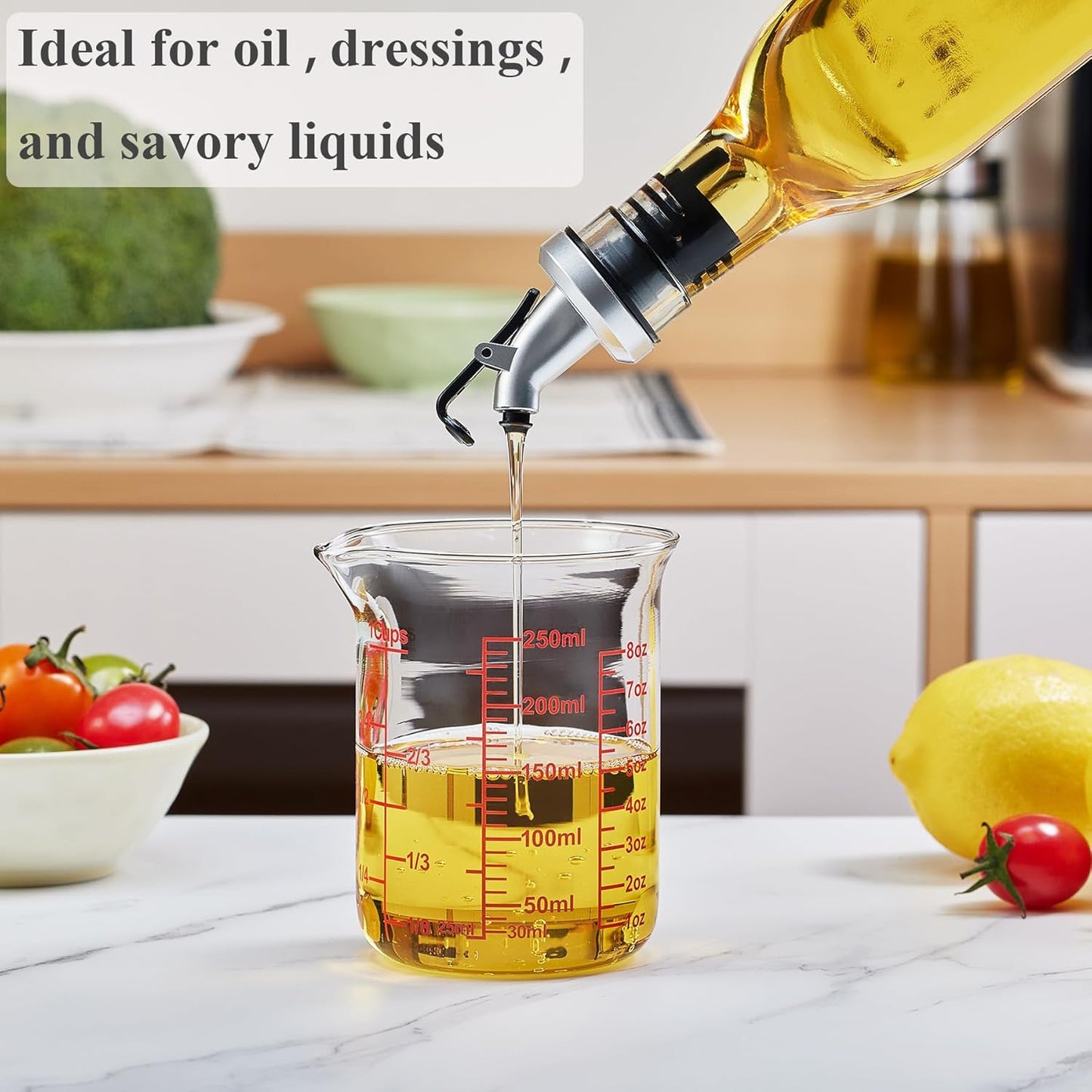 3 Piece Glass Measuring Cup Set, Includes 1/2-Cup, 1-Cup, and 2-Cup High Borosilicate Glasss Liquid Measuring Cups, Dishwasher, Freezer, Microwave, and Preheated Oven Safe, Essential Kitchen Tools