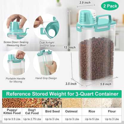 TBMax 2 Pack Airtight Rice Container 5 Lbs +10 Lbs, Cereal Container Oatmeal Storage with Easy-pouring Spout & Handy Cup for Flour Grain Beans, Pet Dog Cat Bird Food Storage Dispenser -Pink