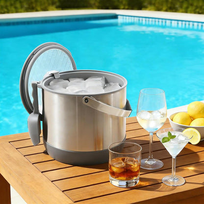 5QT/4.8L Insulated Ice Bucket for Parties, Large Capacity Double-Wall Beverage Bucket with Scoop & Lid for Champagne, Wine, Cocktail (Black)