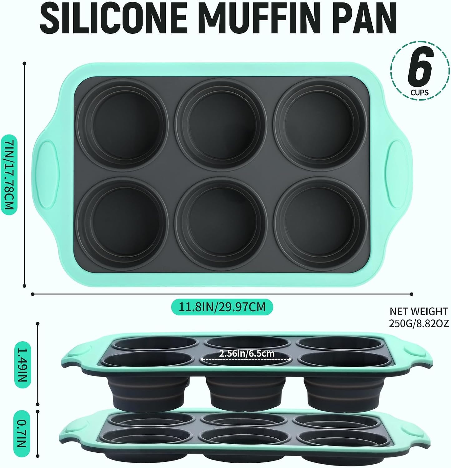 Muffin Pans for Baking 6 Cups, Silicone Foldable Muffin Pan with Metal Frame, Collapsible Cupcake Pan, Egg Bite Molds, Muffin Tin Tray for Baking Homemade Brownies Puddings (2)