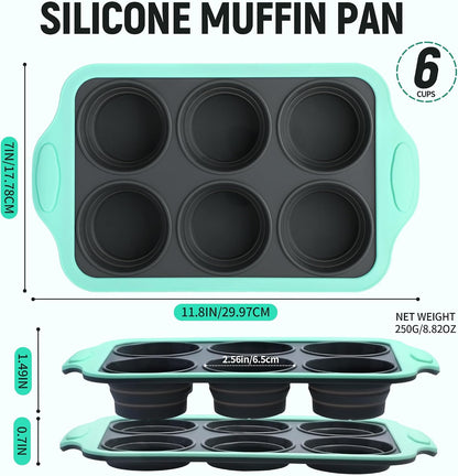 Muffin Pans for Baking 6 Cups, Silicone Foldable Muffin Pan with Metal Frame, Collapsible Cupcake Pan, Egg Bite Molds, Muffin Tin Tray for Baking Homemade Brownies Puddings (2)