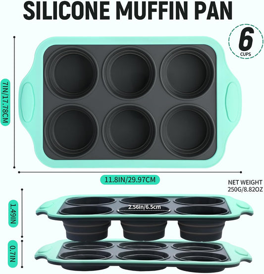 Muffin Pans for Baking 6 Cups, Silicone Foldable Muffin Pan with Metal Frame, Collapsible Cupcake Pan, Egg Bite Molds, Muffin Tin Tray for Baking Homemade Brownies Puddings (2)