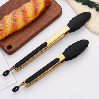 2-Piece Kitchen Spatula Tongs Food Serving Tongs 9" and 12" Cooking with BPA Free Silicone Tips, Toaster Steak Pie Pizza Pasta Spaghetti Noodles Salad Grill BBQ Buffet Clamp Serving Tools(Gold)
