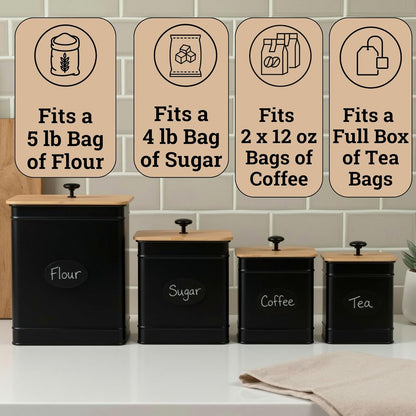 Kitchen Canisters for Countertop Set of 4 with Customizable Chalkboard Labels & Marker Pen - Big Iron Kitchen Canisters with Airtight Lids - Sage Green Canister Set - Flour and Sugar Containers