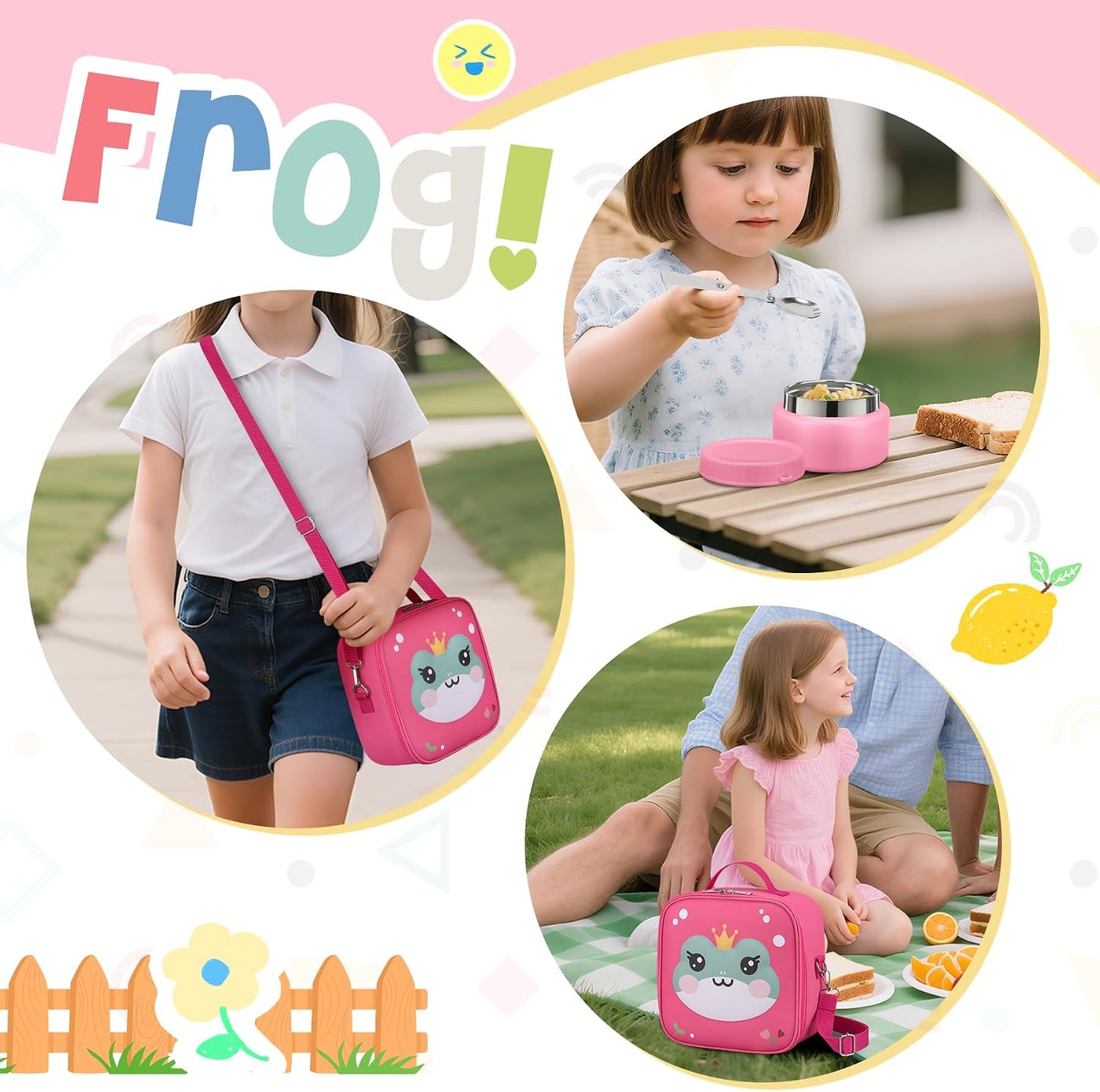 Kids Bento Lunch Box with Thermo, Include 9oz Soup Thermo, Kids Leakproof Lunch Box with 4 Compartment, Insulated Lunch Bag for Girls Boys to School Travel