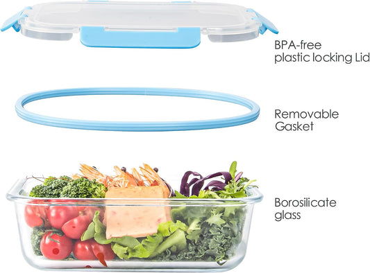 10 Pack Glass Food Storage Containers, Glass Meal Prep Containers with Lids Leak Proof, Microwave & Freezer Safe (34oz & 12oz)
