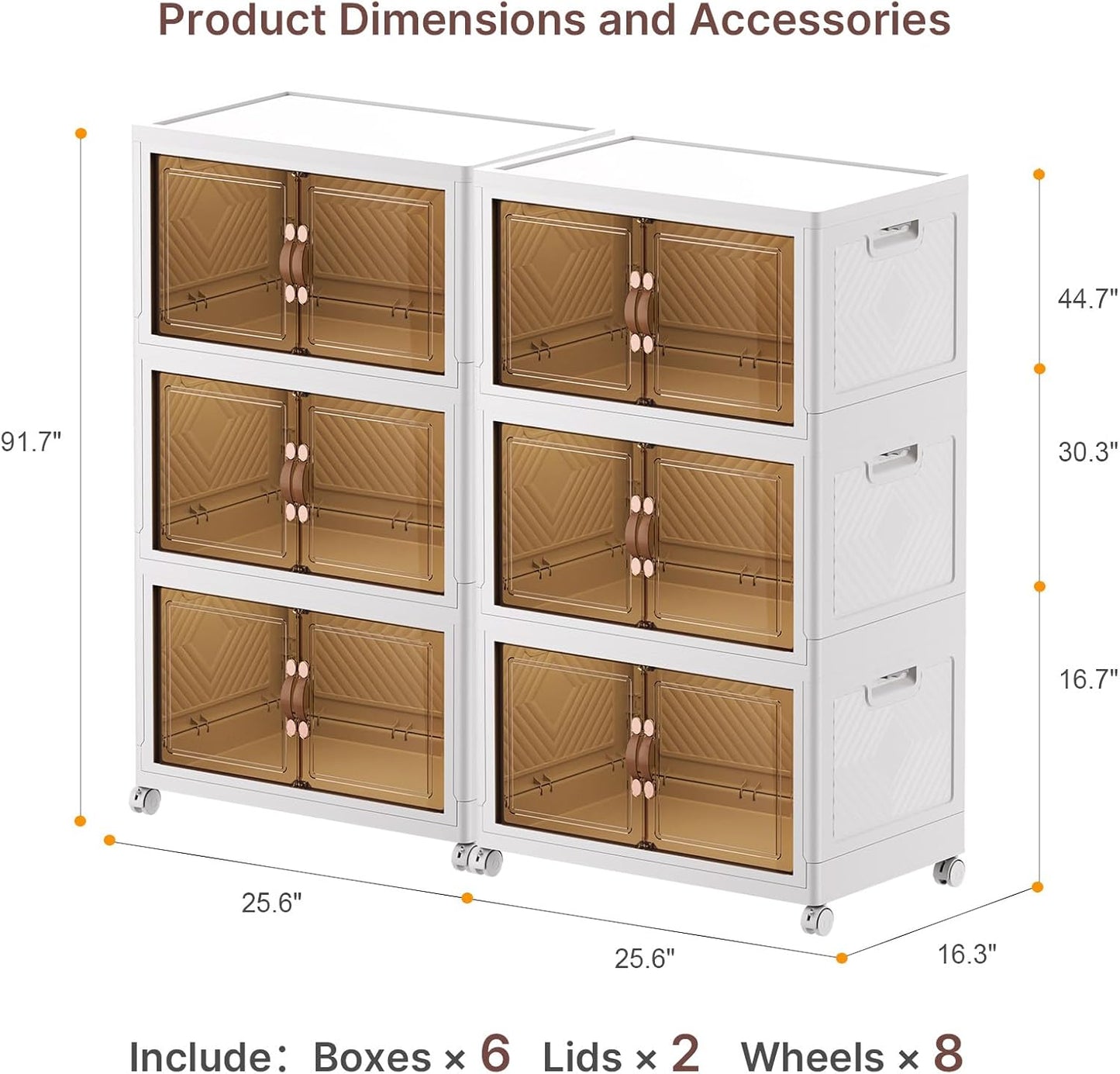 UAMFURI 720QT Stackable Storage Bins with Lids, Extra Large Storage Cabinet with Doors and Wheels, Collapsible Plastic Storage Box for Bedroom Dorm Office Garage