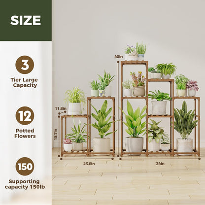 Bamworld Plant Stand Indoor Plant Shelf Outdoor Wood Plant Rack