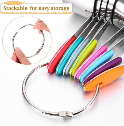 8 PCS Stainless Steel Measuring Cup Set, with Storage Ring, Non-Slip, Stackable, Kitchen Measuring Gadget tool for Cooking Baking, Measure Dry/Wet Ingredients and Liquid, Multicolor, Dishwasher Safe