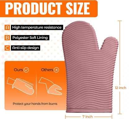 Yutat Silicone Oven Mitts - Oven Mitts and Pot Holders Sets Made of Non-Slip & BPA-Free Silicone, High Heat Resistant 500 Degrees, Perfect for Kitchen Cooking Baking BBQ, Peak Green