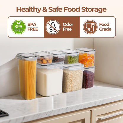 ComSaf Rice Container Set of 2(9.5L/10Qt), Large Airtight Food Storage Containers with Lid and Rice Washer, Plastic Canisters Sets for The Kitchen, Pantry Organizers for Flour, Cereal and Cooking