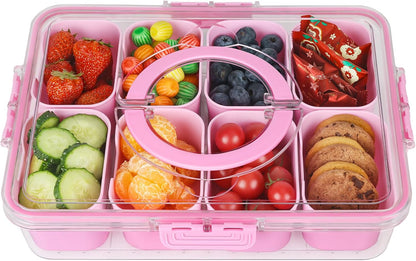 shopwithgreen 2Pcs Divided Serving Tray with Lid and Handle, Portable Snackle Box Snack Containers for Charcuterie, Party, Veggies, Snack, Fruit, Nuts, Candy, Chip, Entertaining, Picnic