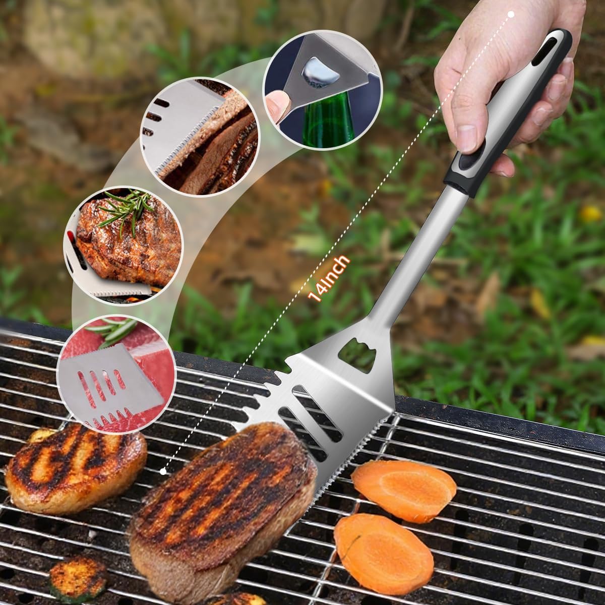 BBQ Grilling Tools Set,Stainless Steel Grilling Accessories Kit for Men Gift,13pc BBQ Grill Utensils Gift Kit with Portable Carry Bag BBQ Tools Grill Tools Set for Backyard Outdoor Grill Cooking