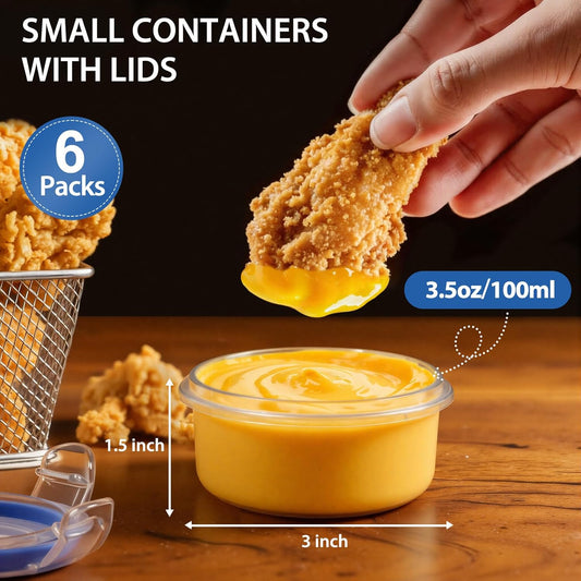 Freshmage Salad Dressing Container to Go, [6 Pack] 2.7 oz Small Condiment Containers with Leakproof Lids for On-the-Go Meals, Reusable Sauce Containers BPA-Free