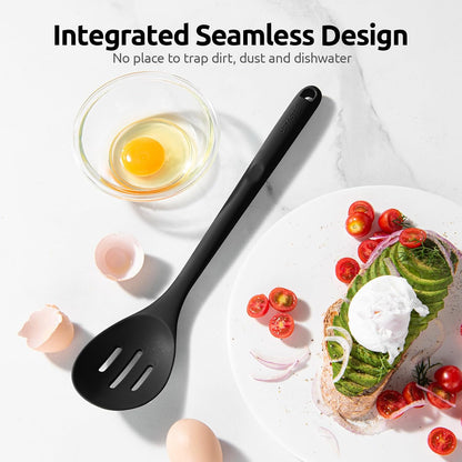 600ºF Heat Resistant Silicone Spoons: U-Taste 13.3in Solid & Slotted Kitchen Cooking Tool, Nonstick Long Rubber Utensil, Sturdy for Mixing, Serving, Stirring, Frying, Basting (Aqua Sky, 2PCS)