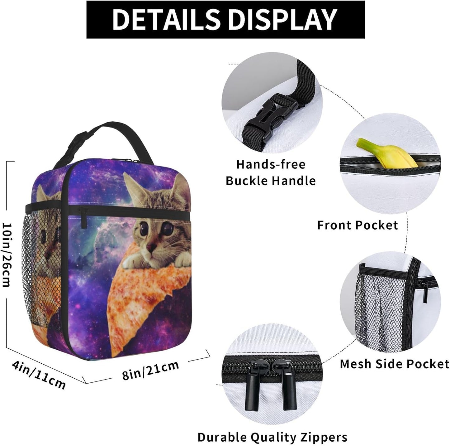 Black Cat Reusable Lunch Box Food Bag Insulated Lunch Bag for Teenage Boys Girls School Beach