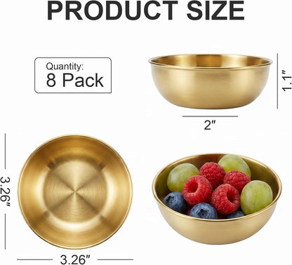 tifanso 8PCS Small Dipping Bowls - Stainless Steel Sauce Condiment Cups, Mini Soy Sauce Dish, Appetizer Plates for Charcuterie, Ketchup, Seasoning, BBQ, Party, Camping, Easy to Clean, Silver