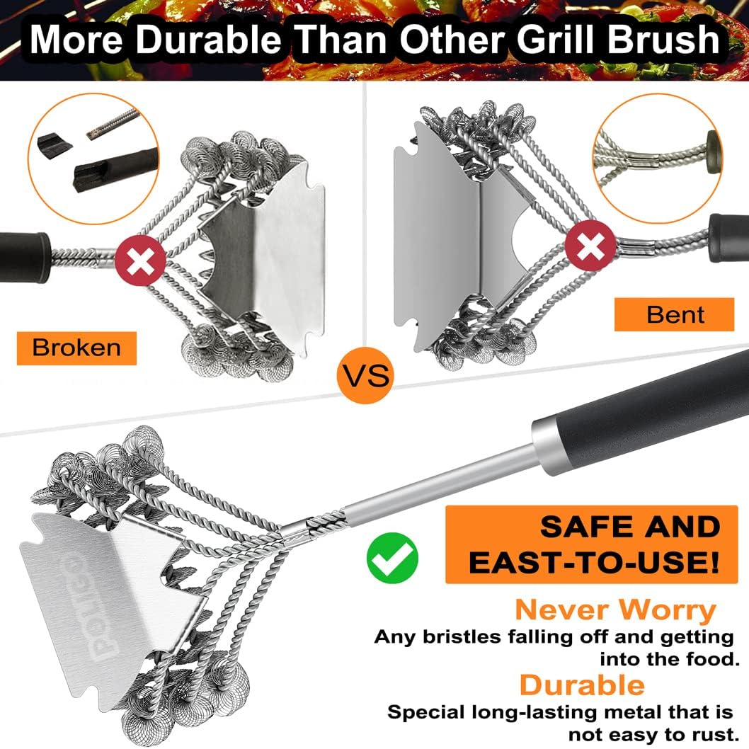 POLIGO Safe Grill Brush and Scraper Bristle Free 18" Grill Cleaner Brush - Stainless Steel BBQ Brush for Grill Cleaning - Wireless Grill Brush with BBQ Scraper for Grill - Gifts for Grill Wizard