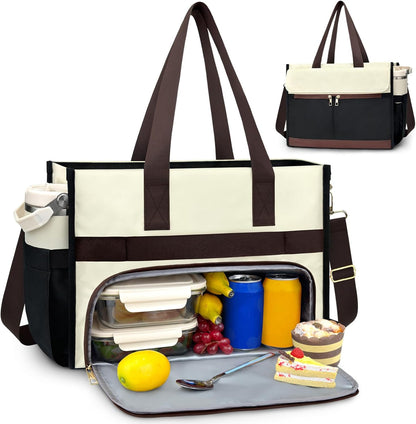 PASMAN Insulated Lunch Bag for Women, 15.6" Laptop Tote with Leakproof Cooler Compartment for Nurse Teacher Work Office and Outdoor