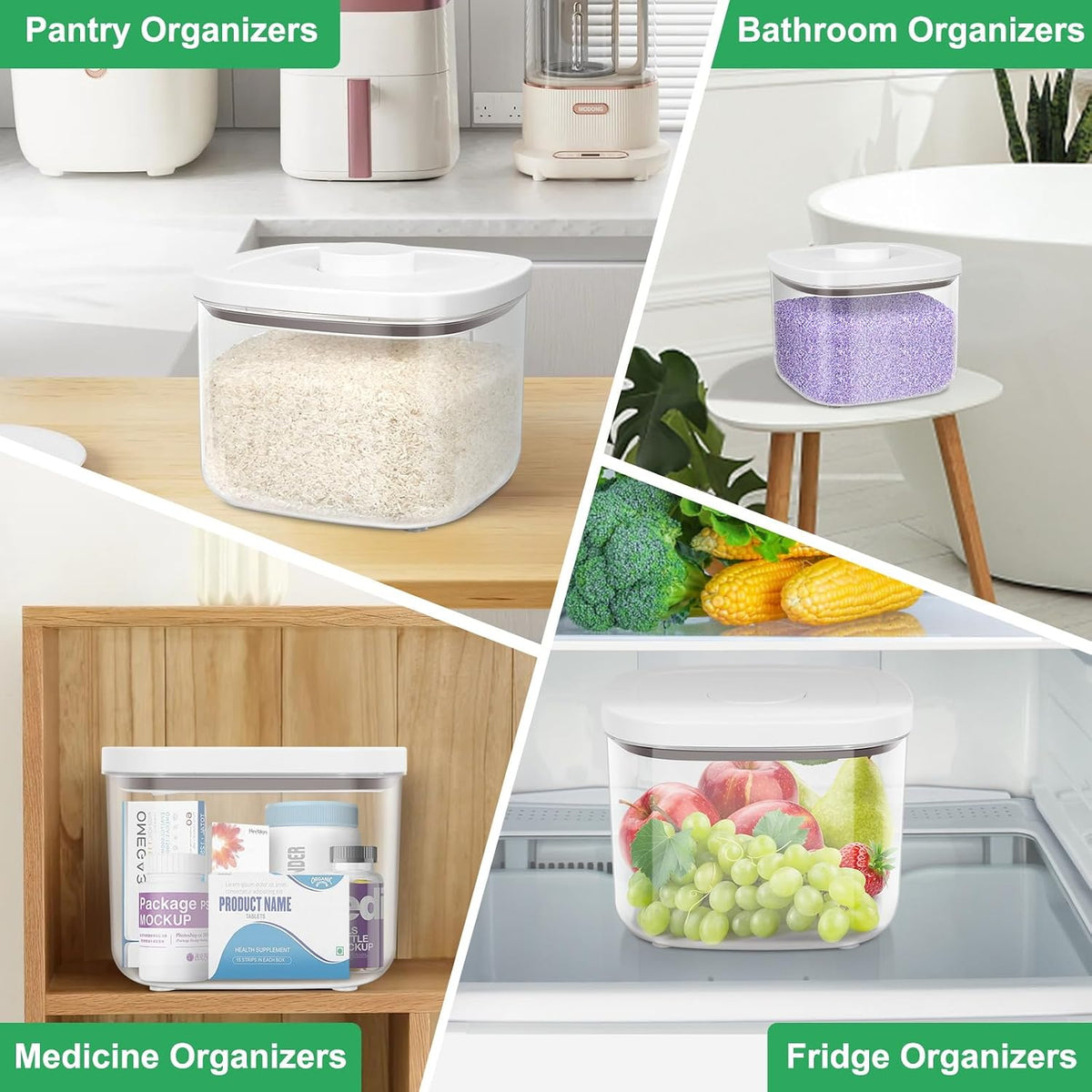 TBMax Large Airtight Food Container 5.28 Qt with Pop Up Lid & Measuring Cup, Ideal for 10 Lbs of Rice or 7 Lbs of Flour, Square Short Food Storage Bin for Kitchen Pantry and Drawer Organization