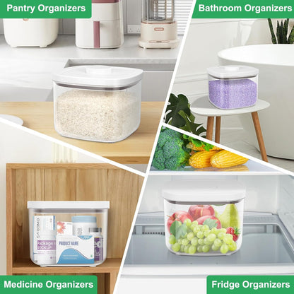 TBMax Large Airtight Food Container 5.28 Qt with Pop Up Lid & Measuring Cup, Ideal for 10 Lbs of Rice or 7 Lbs of Flour, Square Short Food Storage Bin for Kitchen Pantry and Drawer Organization