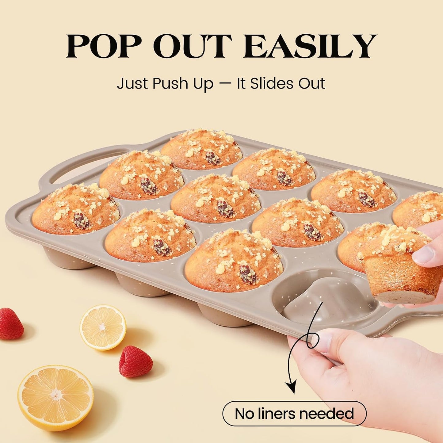 Vinino 2Pack Silicone Muffin Pans for Baking with Metal Reinforced Frame, 12 Cups Regular Size Nonstick Silicone Cupcake Pan, BPA Free Oven Dishwasher Safe Baking Mold for Muffins Cupcakes