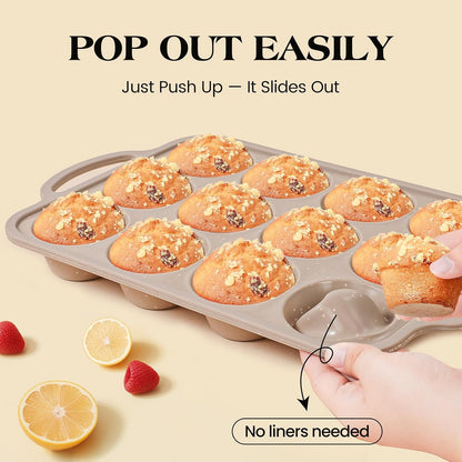Vinino 2Pack Silicone Muffin Pans for Baking with Metal Reinforced Frame, 12 Cups Regular Size Nonstick Silicone Cupcake Pan, BPA Free Oven Dishwasher Safe Baking Mold for Muffins Cupcakes