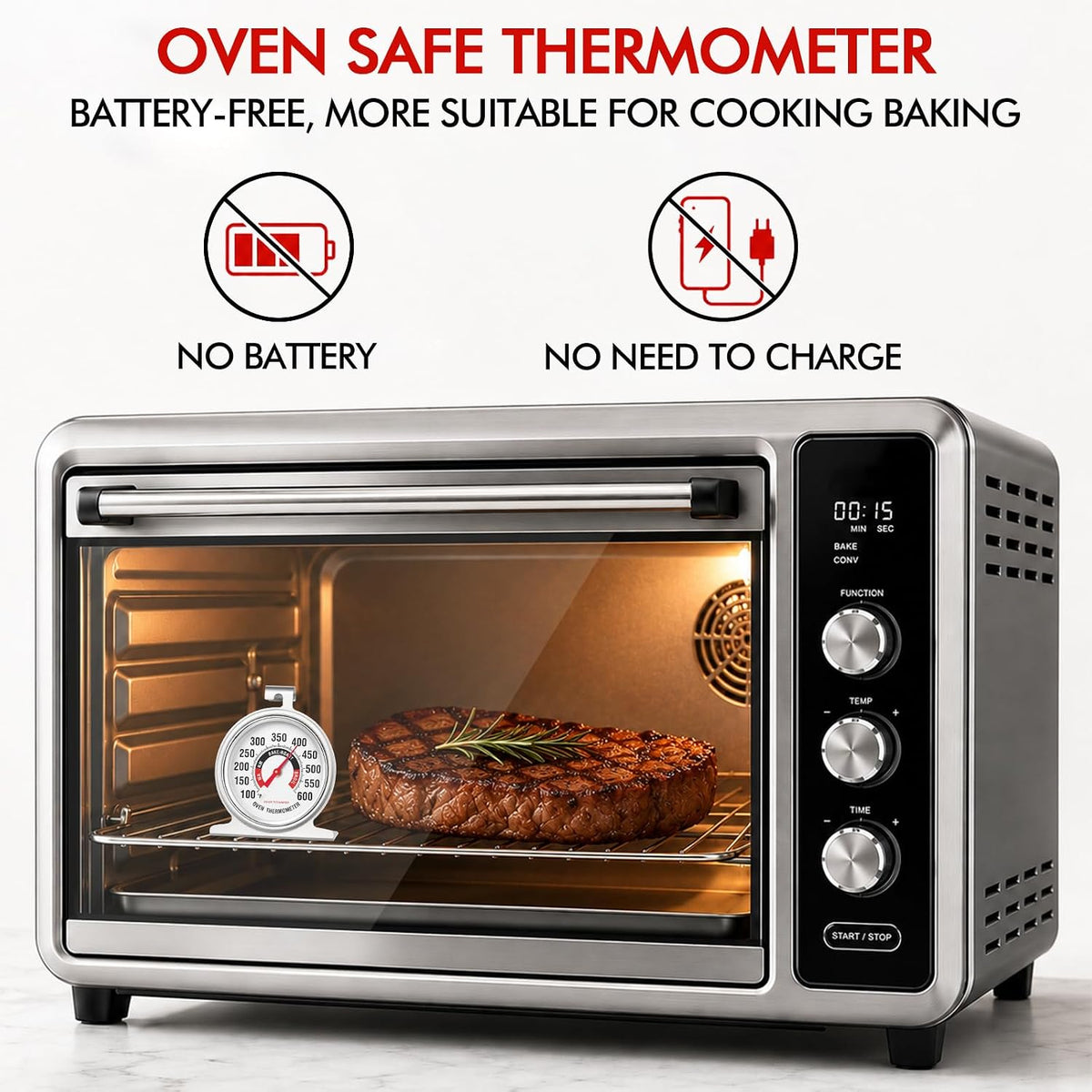 8 Pack Large Dial Oven Thermometer for Gas & Electric Oven, 100-600°F Oven Temperature Gauge Safety Leave, Easy-to-Read with Large Bright Numbers for Cooking Baking Grilling Smoker