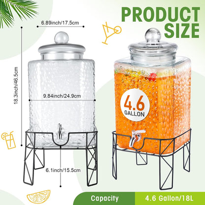 Honeydak 1.5 Gallon Glass Beverage Dispenser with Stand Stainless Steel Spigot Glass Lid Clear Iced Juice Container Leakproof Drink Dispenser Countertop Lemonade Water Jar for Wedding Party (3 Pack)