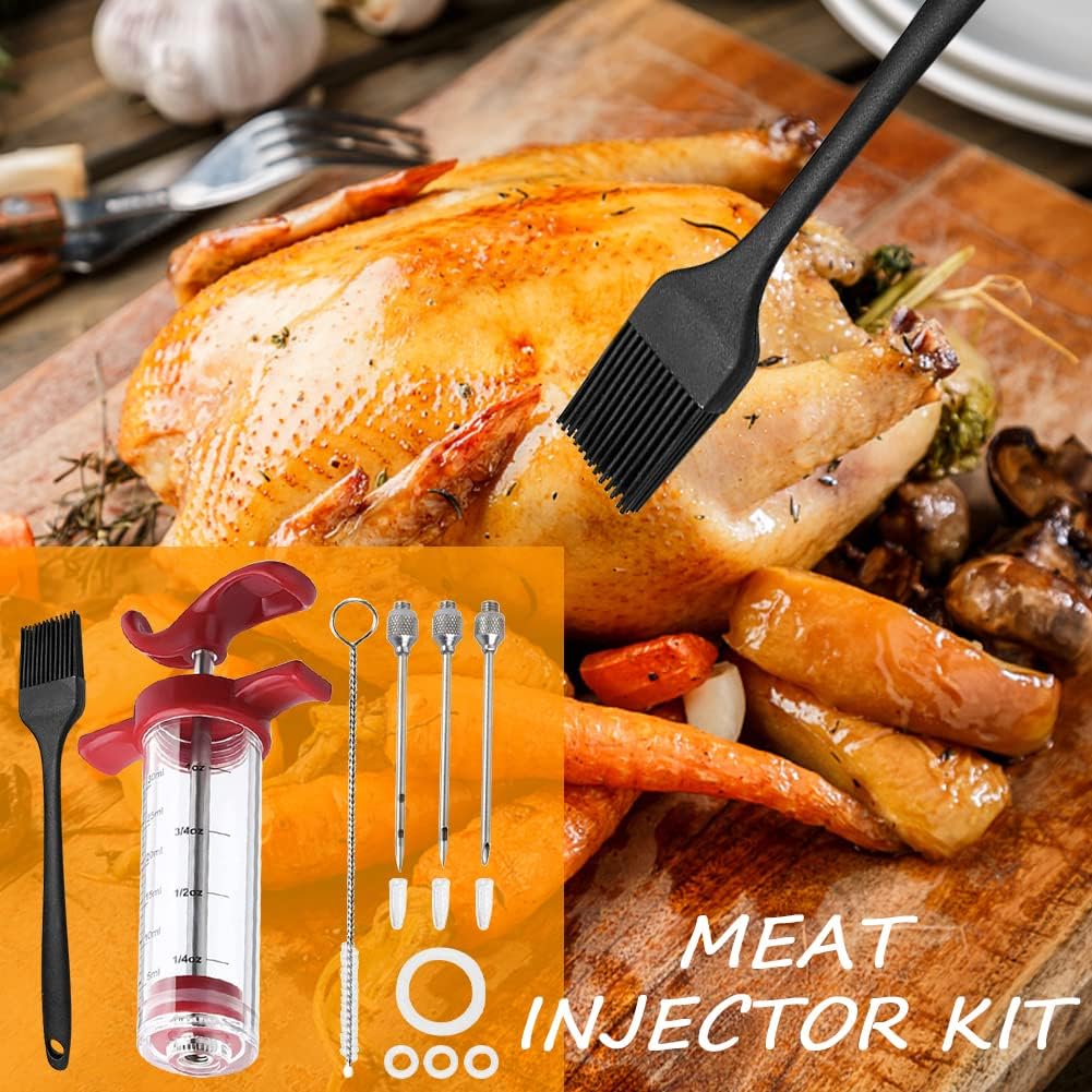 Meat Injector Syringe Kit With 3 Needles And Cleaning Brush