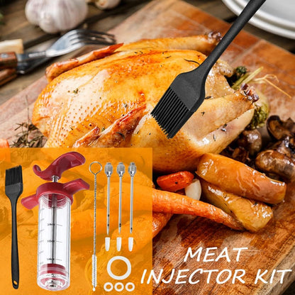Meat Injector Syringe Kit With 3 Needles And Cleaning Brush