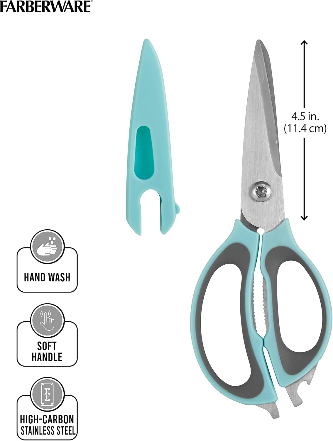Farberware 4-in-1 Kitchen Scissors, High Carbon Stainless Steel, Black