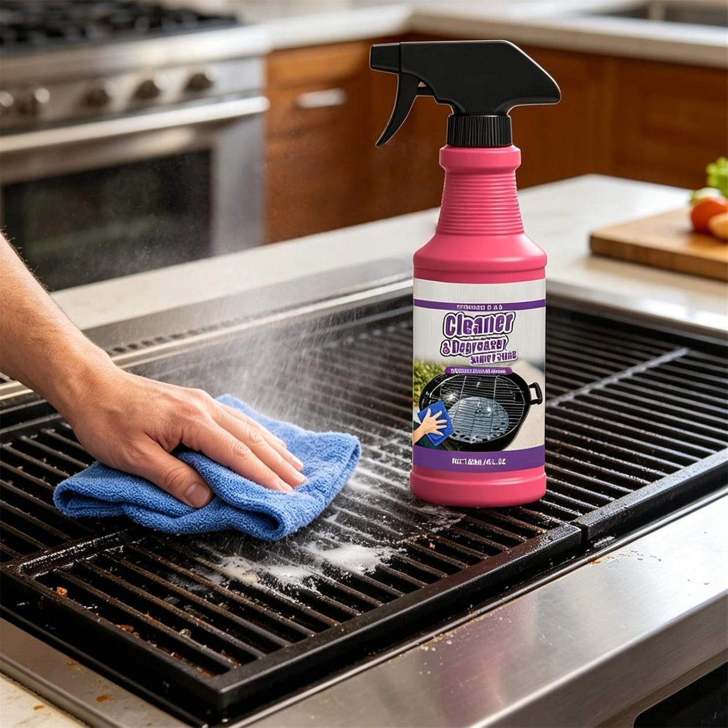 120ml Fast-Acting Heavy-Duty Grill Degreaser Spray,BBQ Grill Cleaner With Cleaning Brush,Quick Foaming,Smoky Stains, And Stubborn Grease (1pcs)