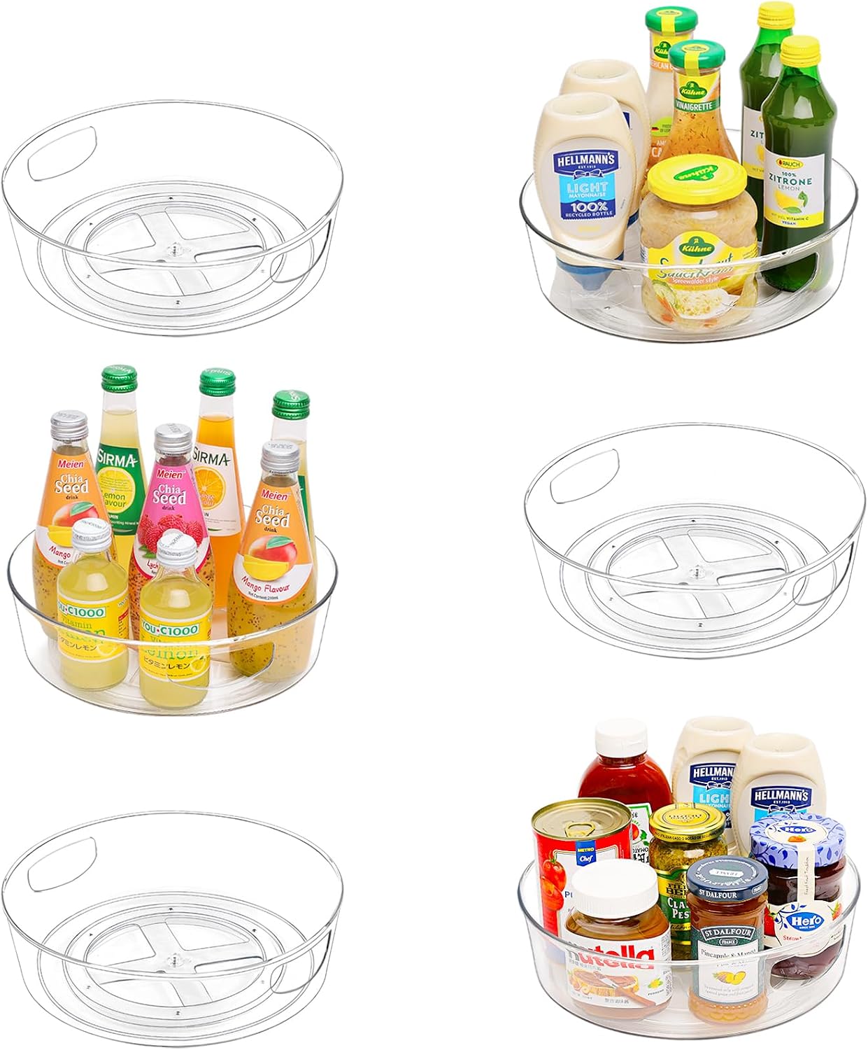 GUZON 4 Pack Lazy Susan Organizer for Cabinet, Upgraded 11.5" Clear Turntable Organizer with Handles and Raised Edge, Lazy Susan for Table Top, Pantry Organizers and Storage for Kitchen, Refrigerator