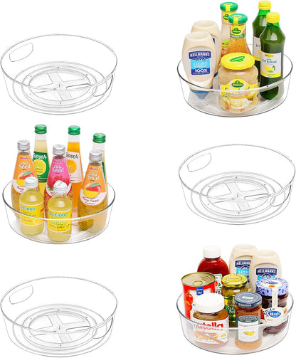GUZON 4 Pack Lazy Susan Organizer for Cabinet, Upgraded 11.5" Clear Turntable Organizer with Handles and Raised Edge, Lazy Susan for Table Top, Pantry Organizers and Storage for Kitchen, Refrigerator