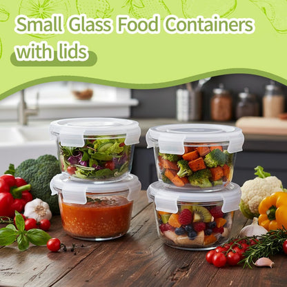 H.JSS WDJS 3Cup Round Glass Food Storage Containers with Airtight lids, 23oz Glass Meal Prep Containers, Heat-Resistant BPA-Free for Soup Leftover, Microwave, Dishwasher and Fridge Safe (white-4Pack)