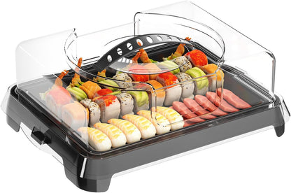 Chilled Portable Serving Tray Platterbox with Reusable Ice Pack with Lid Shrimp Cocktail Serving Dish Platter Cold Food Buffet Server for Appetizer Veggie Fruit Food Parties Outdoor Picnic, Green