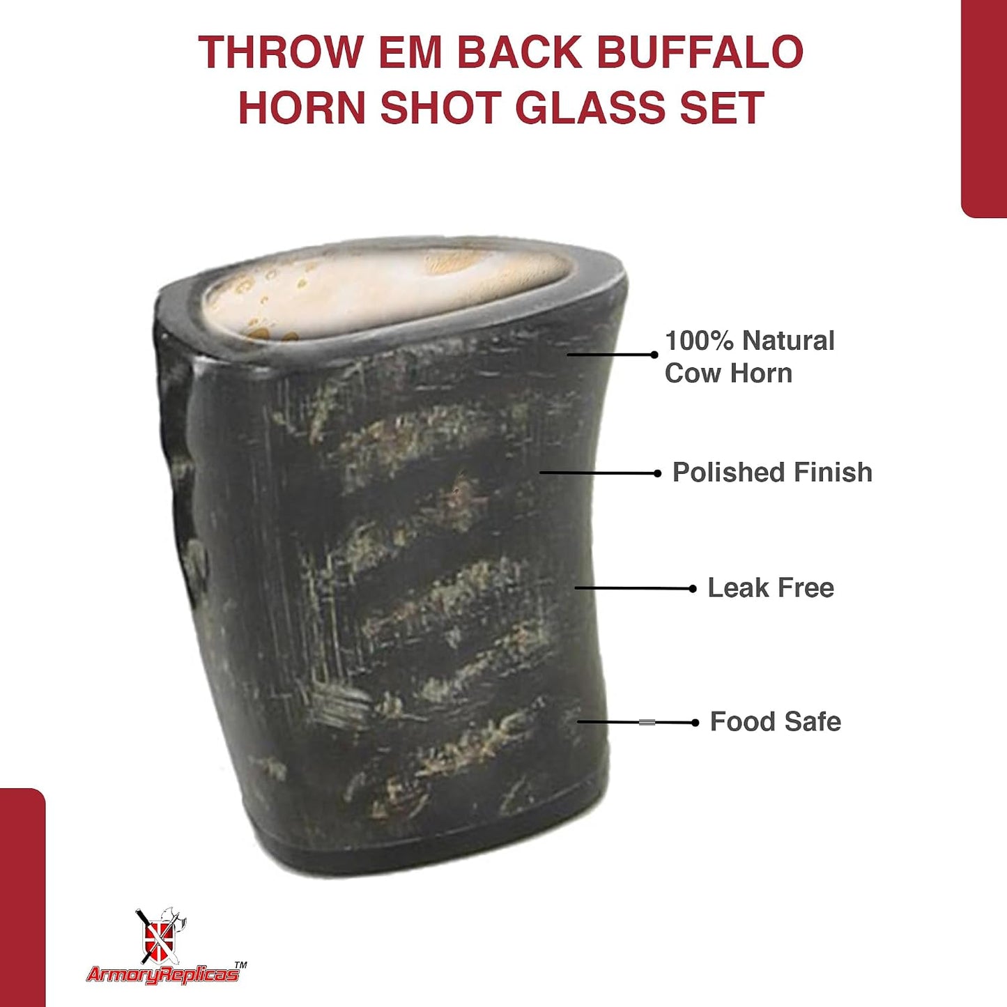 Armory Replicas™ 3-Piece Buffalo Drinking Horn Set – Handmade Natural Horn Cups with Earth Design, Viking Style Mead Ale Wine Cups for Feasts, Parties & Collectors