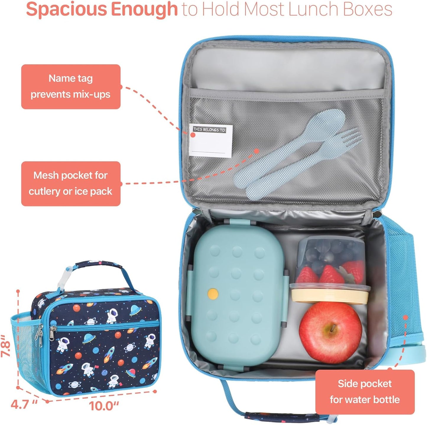 Kids Lunch Bag Boys - Insulated Kids Lunch Box Reusable Lunchbox with Water Bottle Holder Toddler Lunch Tote Bag for School Daycare, Black Dino Fossil