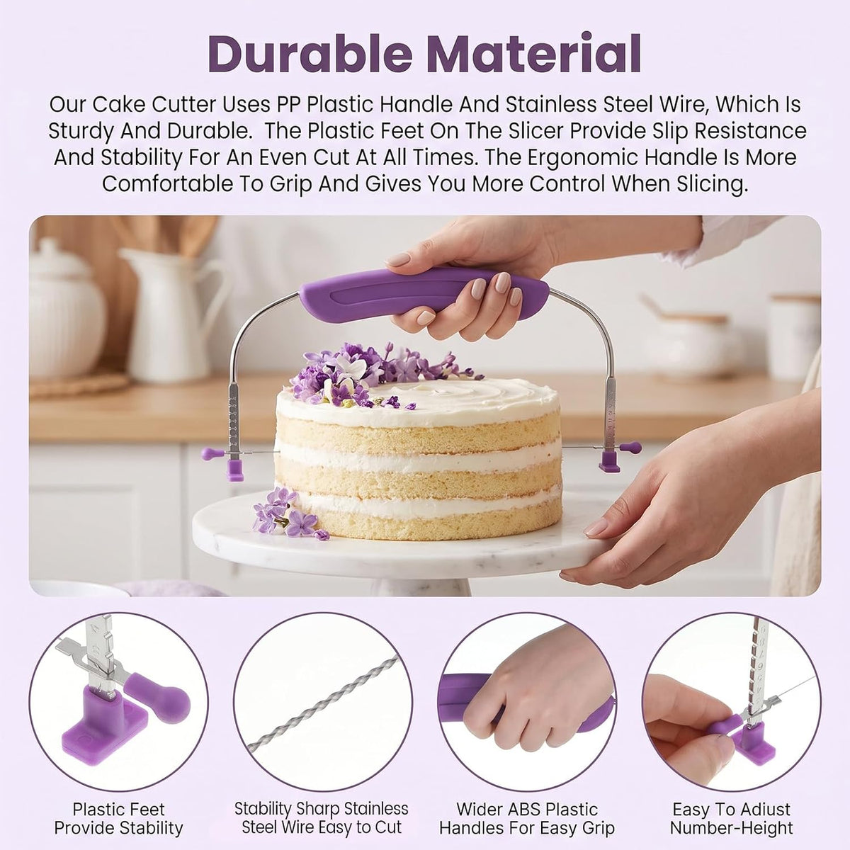 Adjustable Cake Leveler with 3 Cake Scrapers, 9 Height Cake Slicer