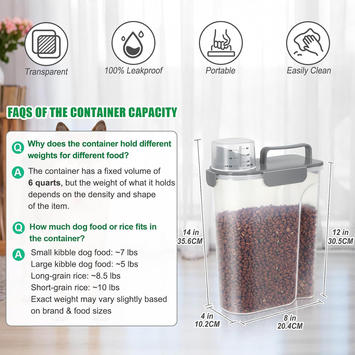 TBMax Pet Food Storage Containers 2 Pack 8-10 Lbs Airtight Dog Food Container Dispenser with Large Spout & Portable Handle, Travel Dog Treat Cat Food Storage Bin Bird Seed Container