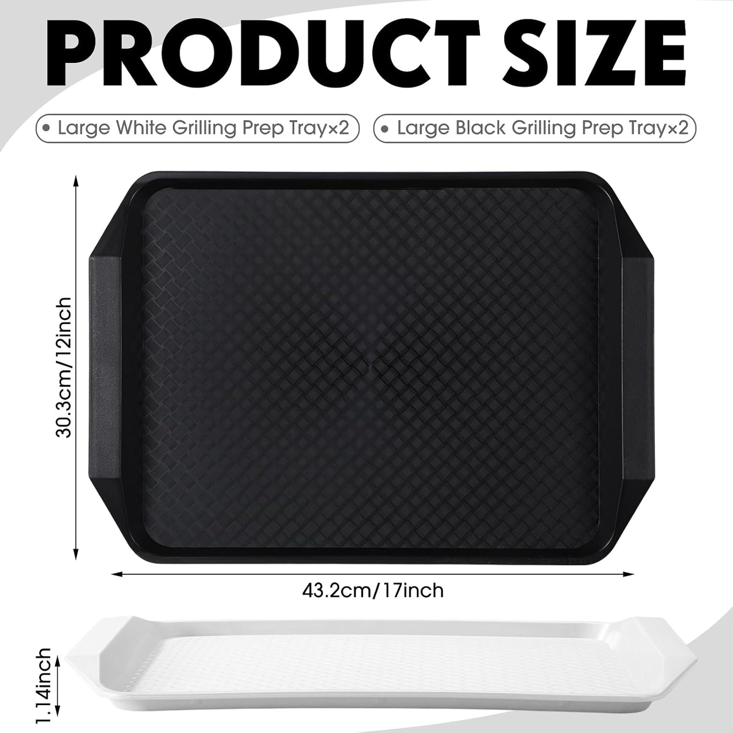 DoubleFill Set of 4 Grilling Prep and Serve Trays, 17x12 Inch 14x10 Inch Large BBQ Platter for Raw and Cooked Food Plastic Grill Tray, Black and Red Stackable Defrosting Grill Prep and Carry System