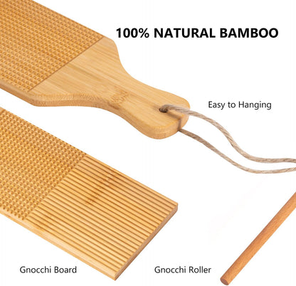 2 In 1 Gnocchi Board Combo Ridged Crosshatched Shaped pasta Cavatelli Board Garganelli Board Pasta Dough Shaping Tool Gnocchi Paddle Bamboo Butter Paddles Kitchen Gift Ideas