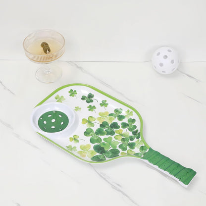 UPware Watermelon Melamine Chip and Dip Snack Tray, Summer Fruit Pickleball Paddle Shape Platter for Chips, Salsa, Fruits, and Appetizers, 15.75 x 8 Inch