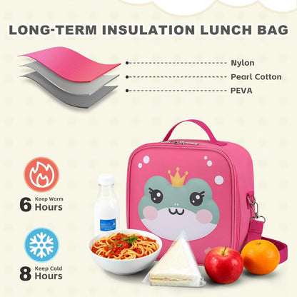 Kids Lunch Box for Kids Insulated Reusable Lunch Bag Tote Durable Children Leak-proof Lunchbox with Adjustable Shoulder Strap for School Daycare Travel Picnic (Navy - 3D Dinosaur)
