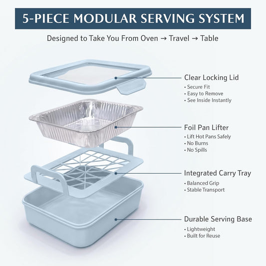 9x13 Pan Carrier with Aluminum Foil Pan – Insulated Food Carrier for Casseroles, Lasagna & Hot/Cold Dishes, Decorative Tabletop Serving Container with Lid for Parties, BBQ, Catering, Travel & Potlucks